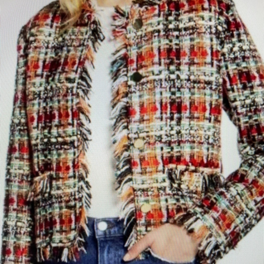 SOLD ELSEWHERE!  Halogen Multicolored Textured Tweed Fringe Jacket